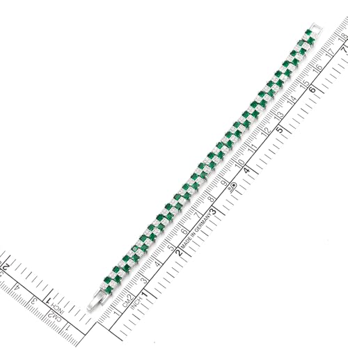 COOLSTEELANDBEYOND Women's Emerald Green and White CZ Tennis Bracelet, Square Cut Stones, Bangle Bracelet, Luxurious