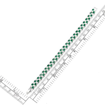 COOLSTEELANDBEYOND Women's Emerald Green and White CZ Tennis Bracelet, Square Cut Stones, Bangle Bracelet, Luxurious