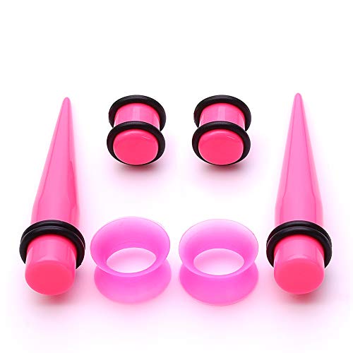 JieyueJewelry 50/54 Pcs Ear Stretching Kit 14G-00G | Acrylic Tapers & Plugs with Silicone Tunnels, Ear Gauges Expander Set Body Piercing Jewelry for Women and Men - color: Pink