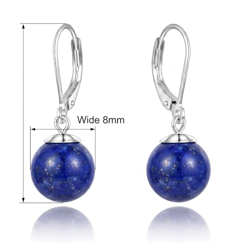 Pearl Leverback Earrings for Women Dangle Round Gemstone Earrings Birthstone Jewelry Gift Anniversary for Her - color: 19 lapis lazuli
