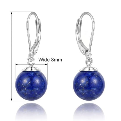 Pearl Leverback Earrings for Women Dangle Round Gemstone Earrings Birthstone Jewelry Gift Anniversary for Her - color: 19 lapis lazuli