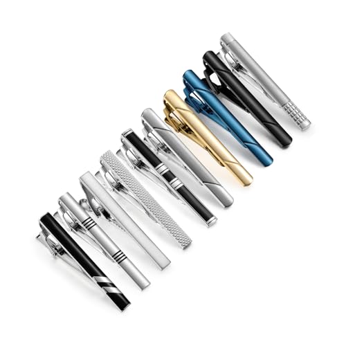 wynameleri Tie Pins for Men Silver Black 3 Pcs 10 PCS Short Tie Clip Set 2.3, 2.4 Inch Business Shirt Necktie Pinch for Men - color: B0310015