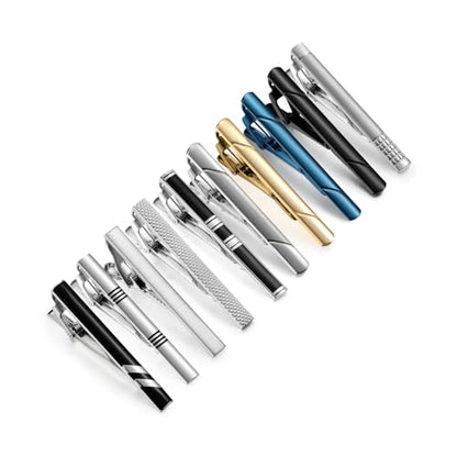 wynameleri Tie Pins for Men Silver Black 3 Pcs 10 PCS Short Tie Clip Set 2.3, 2.4 Inch Business Shirt Necktie Pinch for Men - color: B0310015