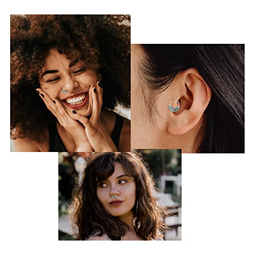 GAGABODY Septum Jewelry 16 Gauge Earrings Double Hoop Daith Earring Surgical Steel Hinged Nose Rings Nose Hoop Helix Tragus Rook Piercing - color: Style6:1pc Rose Gold+Blue Opal Double Hoop