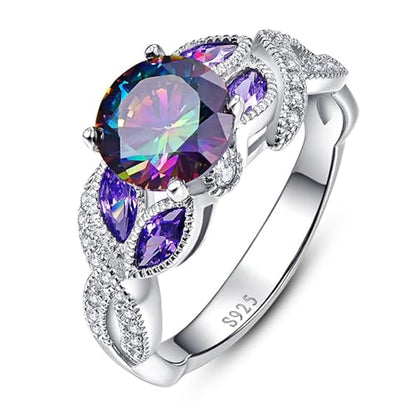 Yaresul 3.6ct 925 Sterling Silver Created Women's Rainbow Topaz|Sapphire|Aquamarine Ring Women Engagement Rings Bezel Setting Marquise Fashion Statement Ring Best Gift for Mother and Grandma Size 5-9 - color: Created Mystic Topaz