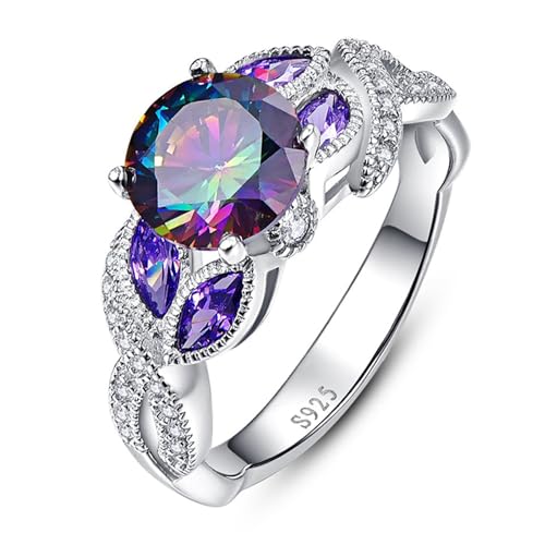 Yaresul 3.6ct 925 Sterling Silver Created Women's Rainbow Topaz|Sapphire|Aquamarine Ring Women Engagement Rings Bezel Setting Marquise Fashion Statement Ring Best Gift for Mother and Grandma Size 5-9 - color: Created Mystic Topaz