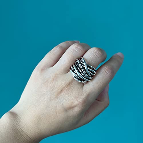 Mytys Wide Band Rings Twisted Rope Ring Two-Tone Mixed Metal Braided Statement Rings Fashion Jewelry for Women - color: Silver