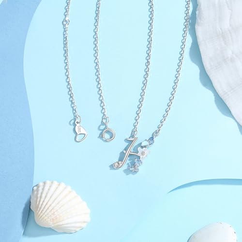 VIKI LYNN Initial Necklace for Women 925 Sterling Silver Initial A to Z Letter Pendant Necklace with Blue Flower Cubic Zirconia Birthday Engagement Gift for Women,Mom, Couple - style: Letter H