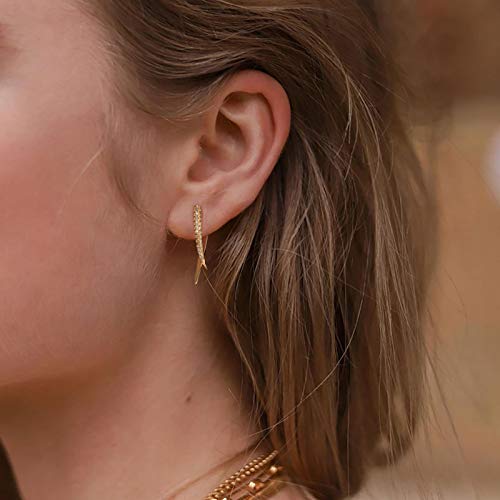 LOYATA Spike Earrings Gold Huggie Hoop Diamond Cubic Zirconia 14K Gold Plated Dainty Small Simple Hypoallergenic Geometric Jewelry Gift for Women - color: Curved Bar Crossover