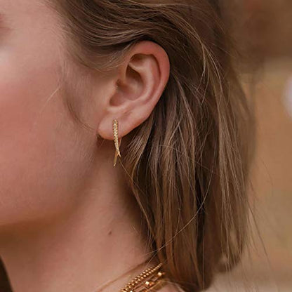 LOYATA Spike Earrings Gold Huggie Hoop Diamond Cubic Zirconia 14K Gold Plated Dainty Small Simple Hypoallergenic Geometric Jewelry Gift for Women - color: Curved Bar Crossover