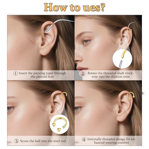 D.Bella 16G Horseshoe Septum Ring Surgical Steel Nose Hoop CZ Earring Eyebrow Lip Tragus Helix Daith Piercing Jewelry for Women Men 8-12mm - color: gold
