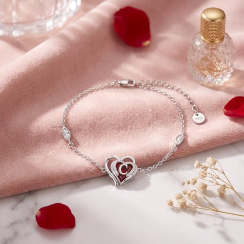 Initial Bracelet for Women 925 Sterling Silver Heart Angel Wings Initial Bracelet Anniversary Birthday Mothers Day Jewelry for Mom Her Wife - color: C