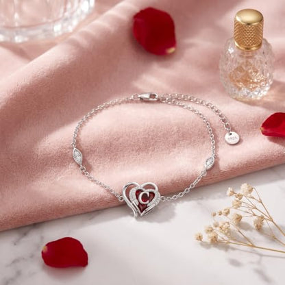 Initial Bracelet for Women 925 Sterling Silver Heart Angel Wings Initial Bracelet Anniversary Birthday Mothers Day Jewelry for Mom Her Wife - color: C