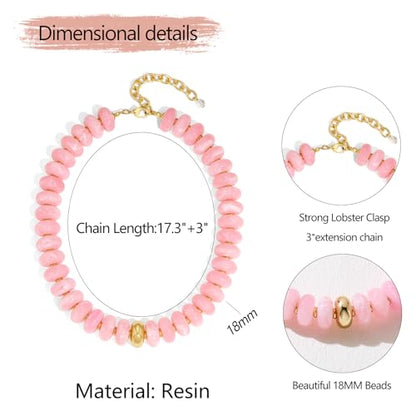 Chunky Colorful Choker Necklace for Women - Summer Beach Round Resin Beads Necklace, Trendy Statement Summer Beach Jewelry Birthday Gifts for Vacation Holiday - color: 18mm Soft Pink Bead