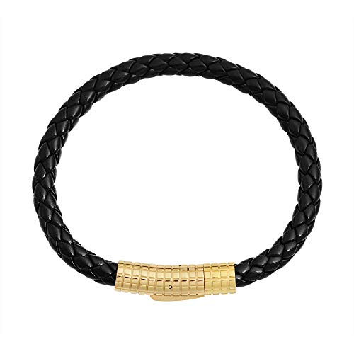 Edforce Classic Braided Genuine Leather Wrist Band Cuff Bracelet, 8.25inches - color: Gold