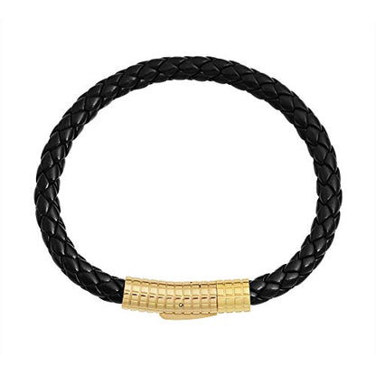 Edforce Classic Braided Genuine Leather Wrist Band Cuff Bracelet, 8.25inches - color: Gold