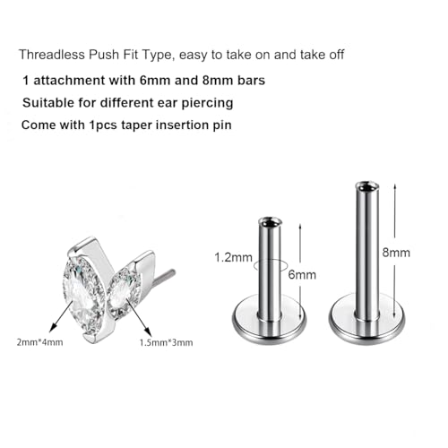 G23 Titanium Flat Back Earrings Studs 16g F136 Implant Grade Titanium Labrets Press Fit Threadless Push In Dainty Cartilage Helix Conch Lobe Lip Tragus Piercing Jewelry - style: 1pcs 2eye Clear