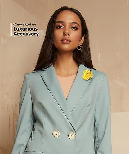 Premium Trio Cluster Flower Lapel Pin - Formal Boutonniere for Men, Flower Brooch Pin - color: Yellow