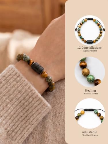 Zodiac Bracelet for Women and Men, Zodiac Sign Natural Stone Beaded Bracelet, Adjustable Horoscope Astrology Bracelet with Zodiac Card, Birthday Gift for Her Him - color: Gemini