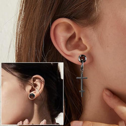 Aienid 2 Pcs Stainless Steel Dangle Gauges, 6mm-20mm Ear Tunnels Expander Plugs Stretcher Piercing Body Jewelry for Men Women - color: Cross, size: 18mm (11/16")