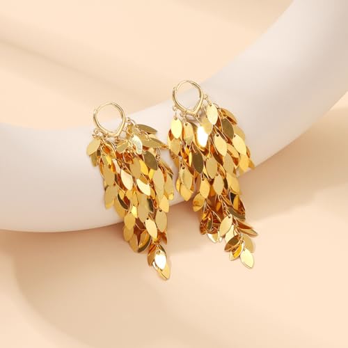 Long Dangle Earrings For Women, Fringe Chandelier Earrings Punk Metal Chain Earrings Hypoallergenic Lightweight Tassel Drop Earrings - color: Fringe-Gold