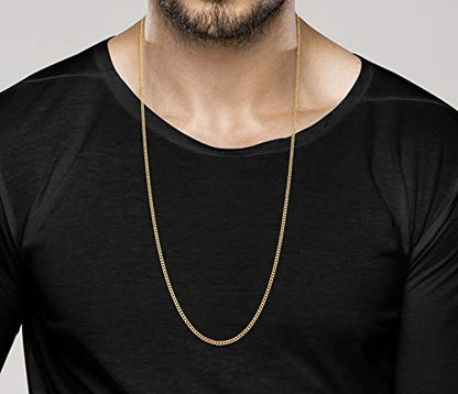 Miabella Italian 925 Sterling Silver, 18K Gold Plated 925 Sterling Silver 2.3mm Curb Cuban Link Chain Necklace Made in Italy - size: Length 30 Inches, style: yellow-gold-plated-silver