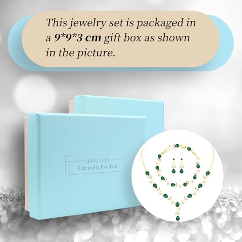 GZWHD Wedding Jewelry Sets for Bride Bridesmaid Women Cubic Zirconia Necklace Earrings Bracelet Set Gift for Mother Friend Wife Daughter Sister Party Prom Jewelry - color: Gold-Green