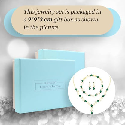 GZWHD Wedding Jewelry Sets for Bride Bridesmaid Women Cubic Zirconia Necklace Earrings Bracelet Set Gift for Mother Friend Wife Daughter Sister Party Prom Jewelry - color: Gold-Green