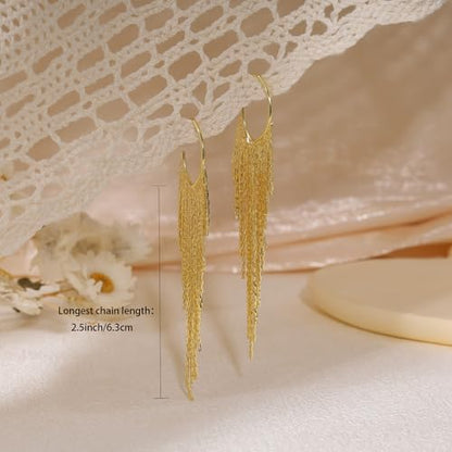 Gold Earrings for Women, 14K Gold Plated Tassel Dangle Earrings for Women Trendy Hypoallergenic Long Chain Earring Dainty Pearl Drop Earrings Elegant Wedding Earring Fashion Jewelry for Womens - color: Chain&Style 4