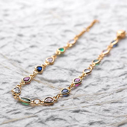 MEVECCO Anklet for Women Gold Chain 14K Gold Plated Dainty Boho Beach Summer Simple Foot Jewelry Ankle Bracelet - style: Colorful CZ Chain