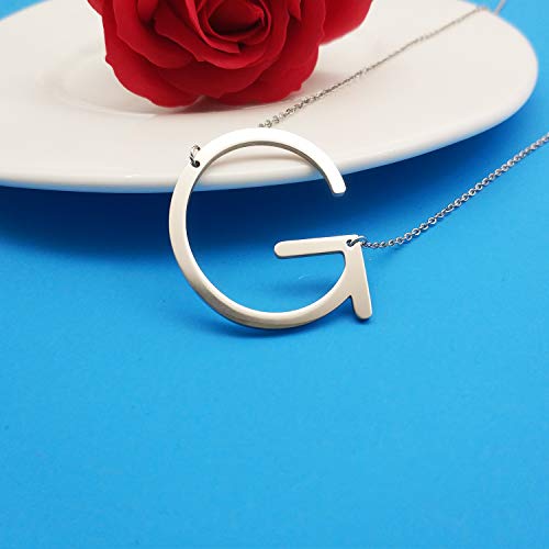 MOMOL Sideways Initial Necklace 18K Gold Plated Stainless Steel Large Big Letters Pendant Necklace Script Name Monogram Necklaces for Women - color: G