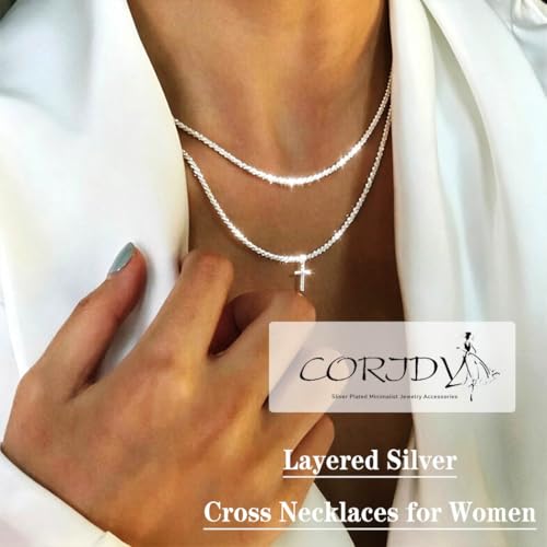 Layered Plated Silver Cross Necklace Sparkle Chain Dainty Jewelry for Women - color: A-Style