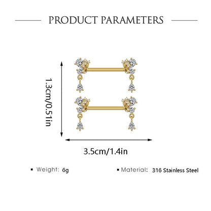 316L Stainless Steel Butterfly Nipple Rings 18K Gold Plated with CZ Butterflies Crystal Dangle Nipple Studs Rings Nipplerings Body Piercing Jewelry for Women - color: Gold