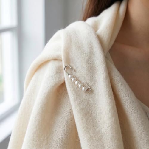Faux Pearl Safety Pins, 20pcs 1.97inch Silver | Sweater Shawl Clip Brooch Pins with 5pcs Pearl Beads for Pants Skirt Waist Pants Extender Dressing Accessories