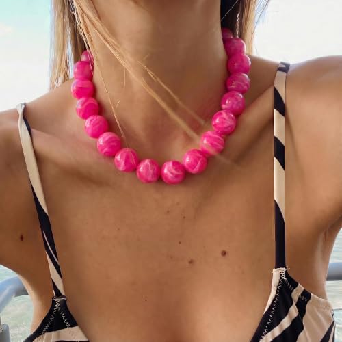 Multicolor Chunky Beaded Necklace, Statement Colorful Round Ball Beads Choker Necklace with Gold-Tone Adjustable Chain, Fashion Bold Neck Jewelry for Women - color: 20MM-Magenta