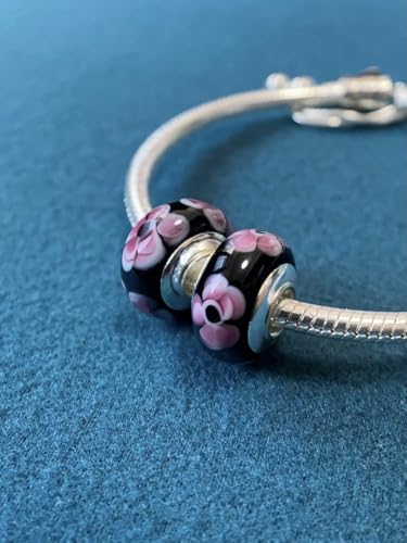 2pcs Authentic 925 Silver Murano Glass Flower Charms for Pandora Bracelets - color: 07-Black and Red