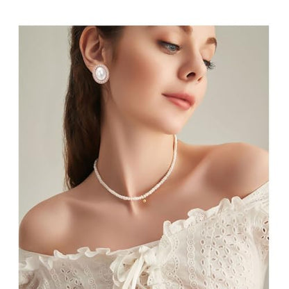 Pearl and Rhinestone Stud Earrings for Women Retro Statement Earrings Wedding Party Prom Jewelry - color: Mabe Pearl-Rose Gold