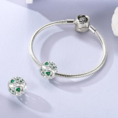 LNQOBU 925 Sterling Silve Lucky Birthstone Charm for Bracelets, With 5A Cubic Zirconia Birthday Charms Dangle Pendant Bead for Pandora Bracelets and Necklaces - color: E1-May