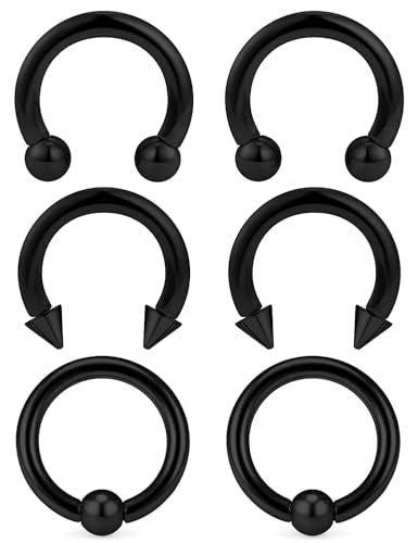 00G 0G 2G 4G 6G 8G 10G 12G 14G 16G Septum Rings Silver Black Surgical Steel Heavy Gauges Earrings Stretching kit Eyebrow Lip Septm Nose Rings Helix Tragus Daith Rook Earrings Hoops 10mm-19mm - color: Black, size: 10G(2.5mm)-Inner Dia:10mm