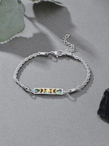 Waves/Tree of Life/Mushrooms/Moon Phase/Butterfly/Hummingbird Bracelet/Anklet 925 Sterling Silver Adjustable Abalone Shell Bar Bracelet/Anklet Summer Jewelry Gifts for Women - color: Moon Phase, size: Bracele 7"+2"