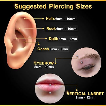 Surgical Steel Curved Barbell Ring 16g 5/16 8mm 3mm Ferido Ball Helix Earring Eyebrow Piercing Jewelry Choose Colors and Size - color: M-6pcs-Clear-16g-5/16"(8mm)-3mmBall