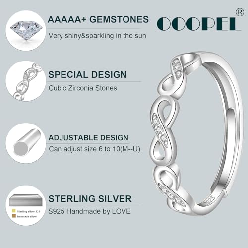 OOOPEL Sterling Silver Adjustable Ring S925 Silver Rings for Women Cubic Zirconia Twist Love Knot Dainty Ring Silver Minimalist Open Finger Rings Silver Thumb Sterling Silver Ring - color: silver-D