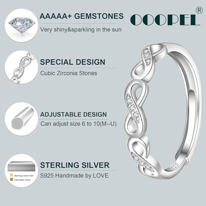 OOOPEL Sterling Silver Adjustable Ring S925 Silver Rings for Women Cubic Zirconia Twist Love Knot Dainty Ring Silver Minimalist Open Finger Rings Silver Thumb Sterling Silver Ring - color: silver-D