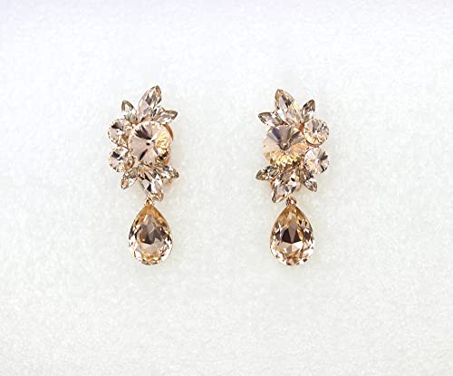 Faship Statement Dangling Floral Clip On Earrings For Women - color: Champagne / Rose Gold Plated