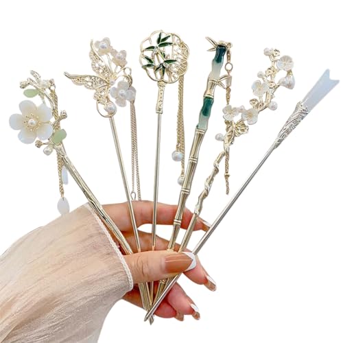 6 Pcs Chinese Vintage Hair Sticks,Hair Pins Chopsticks Retro Hair Sticks National Style Metal Hair Stick for Girls Women,Random Color