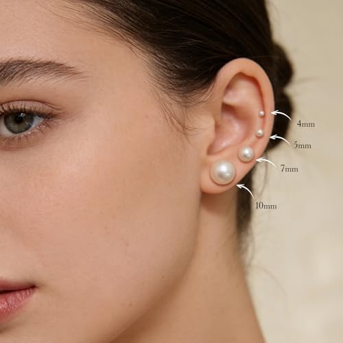 12 Pairs Pearl Stud Earrings for Women | White Pearl CZ Ball Hypoallergenic Earrings, Bridal Simulated Pearl Rhinestone Pearls Stud Earrings Jewelry Set for Wedding - color: Ivory