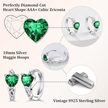 Bestyle 925 Sterling Silver Huggie Hoop Earrings Small Birthstone Hoop Earrings for Women Hypoallergenic Silver Huggie Earring,Great Birthday Earrings Gift for Daughter Wife Mom - color: 05-Green Emerald-Hoop