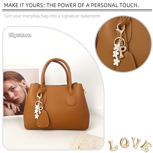 Floral Series Initial Bag Charm, Cute Flower & Bubble Letter Purse Charms, Keychain Accessories Gift for Women - color: White Flower, style: P
