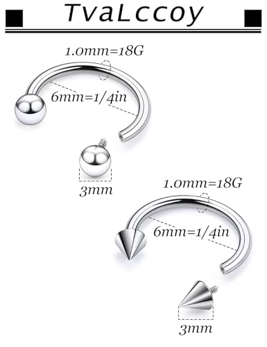 F136 Titanium 20/18/16/14/12/8/4/2g Septum Nose Rings Gauge Earrings Lip Rings Prince Albert Jewelry Internally Threaded Horseshoe Hoop Piercings - size: 18g*06mm