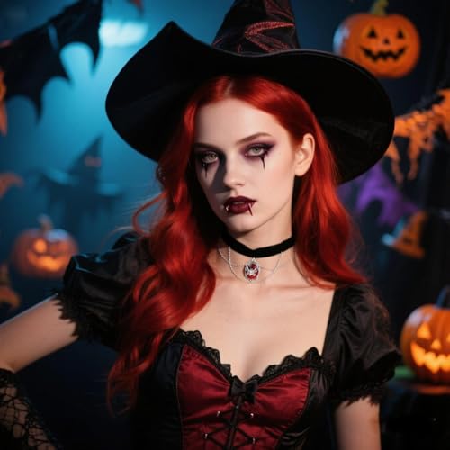 Todenb Gothic Choker Witch Necklace for Women Lace Vampire Collar Necklace Y2K Goth Black Zirconia Pendant Necklaces Halloween Dark Bridal Vampire Witch Party Jewelry Accessories - style: Style-A